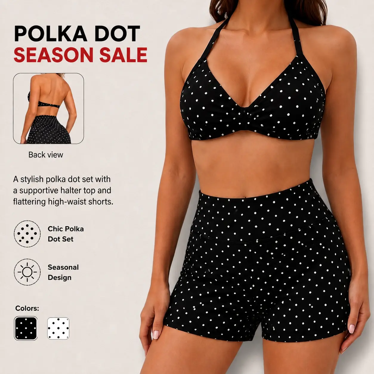Women's 2-Piece Polka Dot Yoga Workout Set - Halter Sports Bra, High-Waist Biker Shorts, Stretchy Breathable Athleisure for Fitness, Daily Wear (Cute Gym Workout Sets for Women),back to school,back to school haul Athleisure Activewear