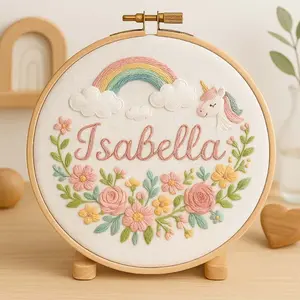 Beginner Embroidery Kit, Elegant Cross Stitch Set, Rainbow Unicorn Style, Lettered Embroidery, Embroidery Design, Hand Embroidery, DIY Embroidery Supplies, Includes Printed Cotton Fabric, Thread, Needle, Chart