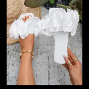 Women's Pleated Ruffle Open Toe Comfortable Versatile Square Toe Flat Sandals Pink Spring Summer Outdoor Party Beach Outfits