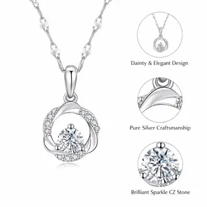 925 Sterling Silver CZ Pendant Necklace for Women, Dainty Circle Drop Necklace, Hypoallergenic Sparkling Jewelry Gift for Her