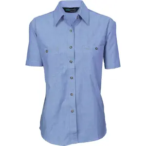 DNC Workwear Womens Ladies Cotton Chambray Shirt Short Sleeve Casual 4105