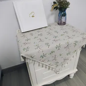 1pc Spring Summer Garden Fresh Jasmine Square Tablecloth, Fringe Trim, Cabinet Cover, Home Decor, Holiday Party Dinner Table Decoration