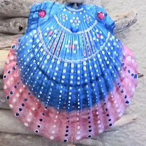 Hand Painted 5" Scallop Shell - Beachy Blue and Pink Ocean Coastal Decor with Vibrant Colors & Intricate Details for Beachy Homes