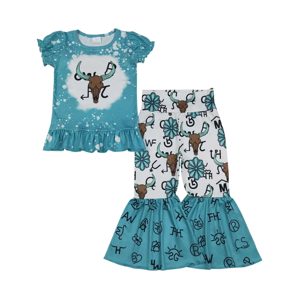 Girls' 2-Piece Skirt Set - Western Cowgirl Outfit with Comfortable Short-Sleeve Crew Neck Casual Graphic Tee and Ruffled Cow Print Skirt for Parties, Casual Tee, 2T, 3T, Cute, Party Outfit, Ruffled Skirt