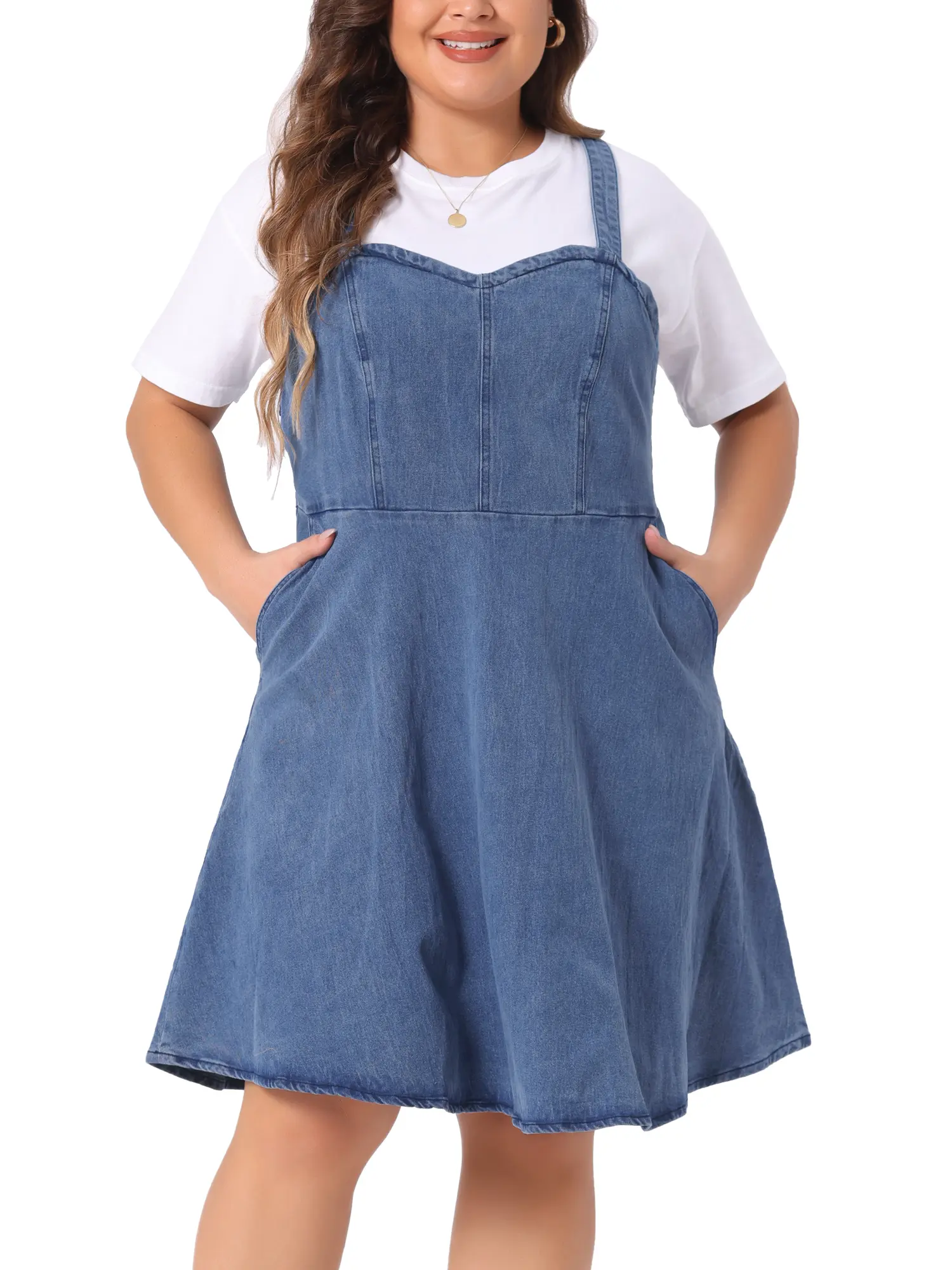 blue overall dress women Classic Blue / 00 / S123DW1572 Classic Wash Denim Midi Overall Dress main image 0