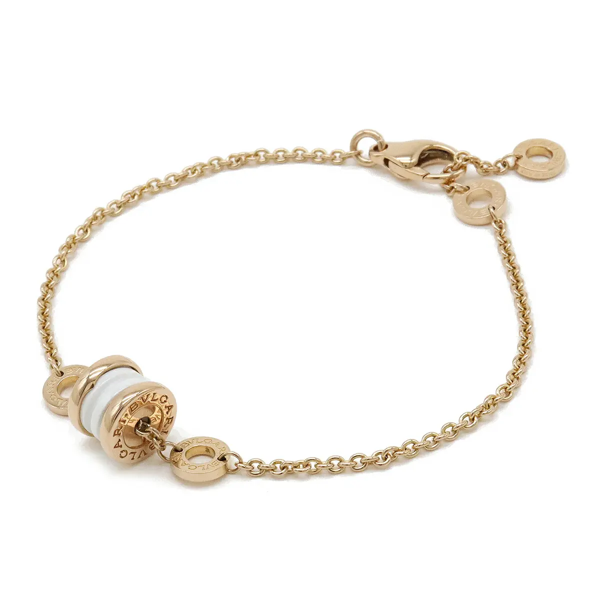 Pre-owned Bvlgari 18K Rose Gold (Au750) Small Leather Goods B.zero1 Au750 Pink Gold White Ceramic Bracelet