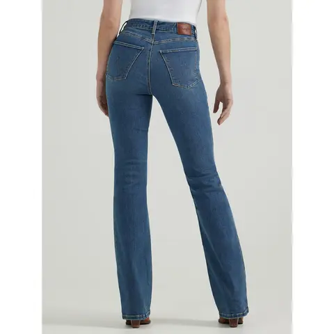 Wrangler Women's Bespoke High-Rise Boot Cut Jeans - 72% Cotton for Soft Extra Stretch Polyester Stonewashed, Button Fly Zip Closure, Leg Elongating Shaping, Western Clothes Jeans for Women