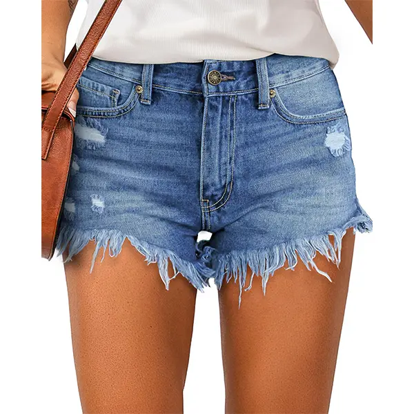 Luvamia Women's High Waisted Denim Shorts Frayed Raw Hem Ripped Jeans Shorts Fit Bottoms Casual Summer Outfits