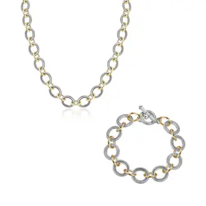 Mytys Elegant Round Two-Tone Chain Necklace and Bracelet Set for Women Gift