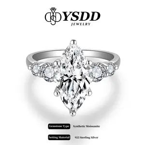 【11.21 Ever&Ever】3CT Marquise Cut Pave Engagement Ring Full Moissanite vvs Synthetic Moissanite Rings in 925 Sterling Silver