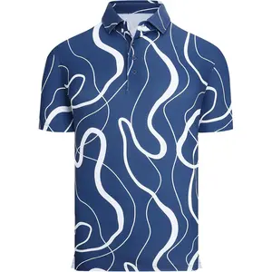 Mens Golf Shirts Moisture Wicking Short Sleeve Casual Print Collared Polo Shirts for Men