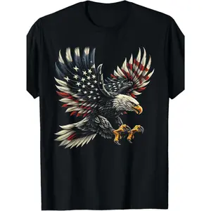 [100% Cotton] Cotton Short Sleeve  T-Shirt Men's Patriotic Eagle & USA Flag Graphic T-Shirt - 100% Cotton, 180g, Crew Neck, Short Sleeve, Made in USA, Ideal for Casual Wear  Golf Gift T-Shirt For Men and Women