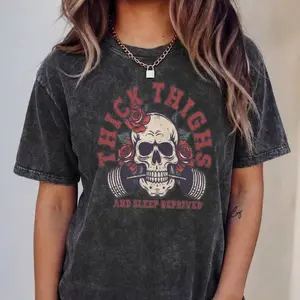 Weightlifting washed T-shirt,  thick-thig hed  and sleep-deprived shirt, muscular mom, workout sweatshirt, exercise shirt, workout sweatshirt,Gym Rat Essential: Thick Thighs & Sleep Deprived Tee