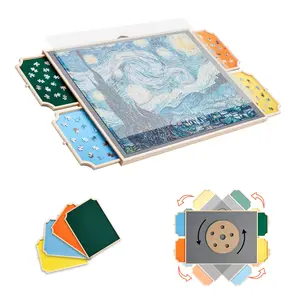 VEVOR 1500 Piece Rotating Puzzle Board with 4 Colorful Felt Drawers and Cover, 34x25 in Portable Wooden Table, Adjustable 2-Tilting-Angle Jigsaw Puzzle Accessories for Adults, Birthday Gift for Mom