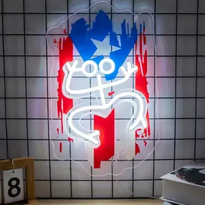 Puerto Rico Coqui Taino Symbol Puerto Rican Flag Frog Retro Neon Light，Bedroom, Men's Cave, Party Decorations, Puerto Rican Memorabilia Gifts, USB-Powered-Father's Day.