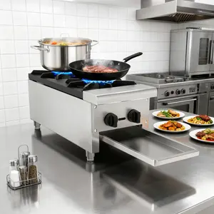 Commercial Gas Stove with 2 Burners/4 Burners, Propane and Natural Gas Countertop Cooking Stove Range, Stainless Steel Gas Hot Plate, Commercial Cooking Equipment for Restaurant, 56,000 BTU/112,000 BTU