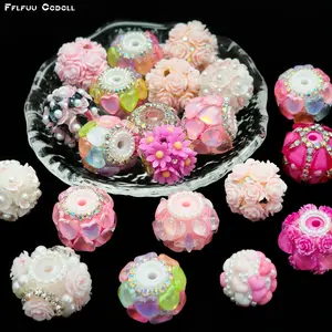 10pcs Sweet & Cool Girly Pink Rhinestone Resin Ball Set, 3D Rose & Heart Large-Hole Beads for DIY Bracelet Necklace, Valentine's Day Handmade Decoration & Gift
