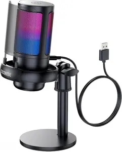 COCONISE Gaming Microphone USB PC Mic for Podcasts Videos Streaming Condenser Mic with Quick Mute Tripod Stand Pop Filter RGB Indicator Shock Mount Rotate Gain Button Compatible with PS4/5/PC