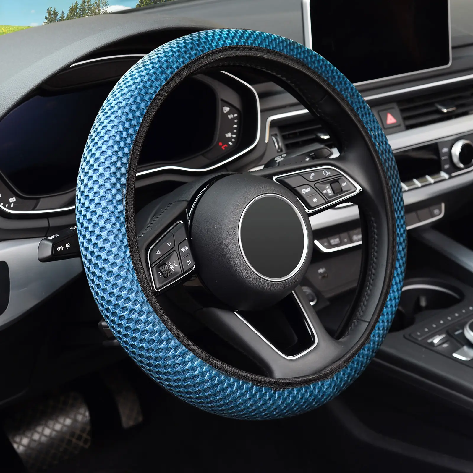 KAFEEK Multiple Colors Elastic Stretch Breathable Car Steering Wheel Cover, 15 inch Universal Fit All Season Comfort Steeringwheelcover Automotive