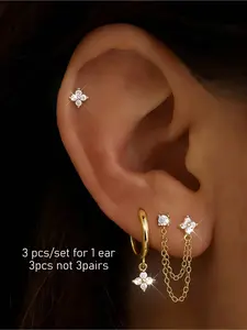 3-Piece Elegant Copper Flower Drop Earrings Set, High Quality Earrings, Stylish Dainty Chain Ear Studs for Women, Perfect Gift for Birthdays and Festivals