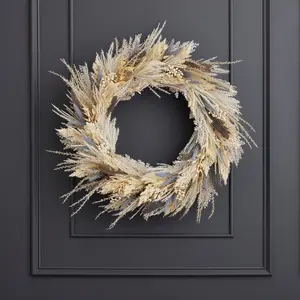 Fall Fields Bouquet with Feathers and Pampas 28in Wreath