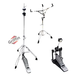 3 PACK - Hi-Hat Stand, Kick Drum Pedal & Snare Stand Hardware Kit by GRIFFIN | Deluxe Full Size Percussion Chrome Hardware Set | Lightweight, Portable & Mobile, Perfect for Drummer Gigs