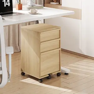 3-Drawer Rolling File Cabinet with Wheels, Wood Mobile Filing Cabinet for Home Office, Under Desk Storage Cabinet with Large File Drawer & Locking Casters, Printer Stand Organizer