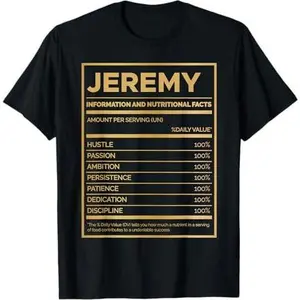Jeremy Nutrition Information Amount Per Serving T-Shirt