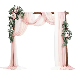 VEVOR Artificial Wedding Arch Flowers Kit, Pink Wedding Arch Flowers with Drapes Kit (Pack of 5) - 2 Pcs Floral Arrangement, 3 Pcs Sheer Drapes, for Ceremony Bouquets Reception Backdrop Decoration