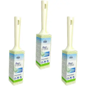 Magic-Stone Porcelain Cleaner with Handle, Made from Recycled Glass, Scouring Stick Toilet Cleaner, Removes Stubborn Lime Stains from Porcelain or Bathroom Fixtures, Pack of 3