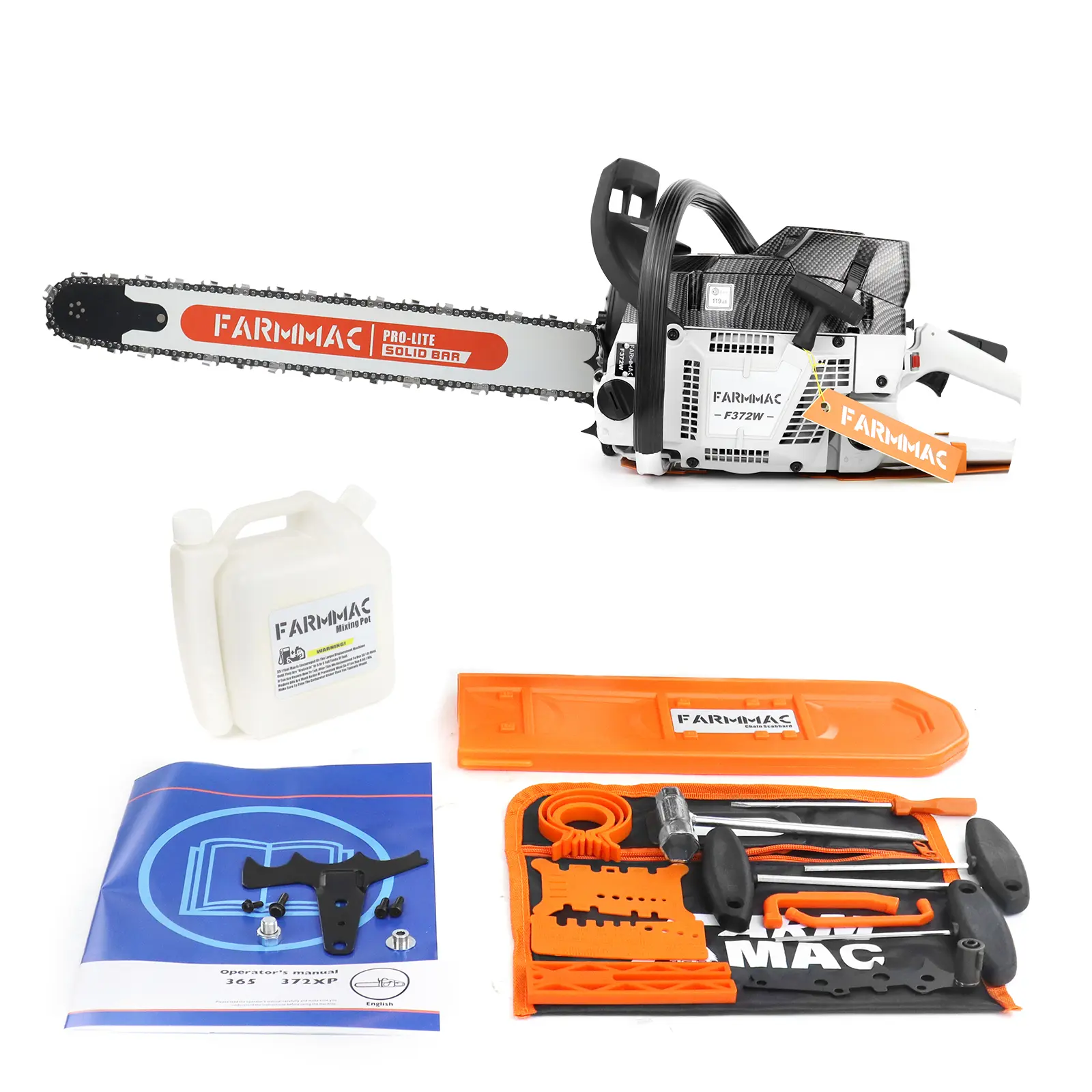 70cc 2-Cycle Gasoline Power Chain Saw (Power Tool, Handheld Logging Saw), F372W Lightweight Model with 24-in Alloy Solid Bar, 4.1KW 5.5HP for Professional Logging Work, Plastic & Stainless Steel Parts Compatible with Husqvarna 372X Tool Kit, Lightweight C