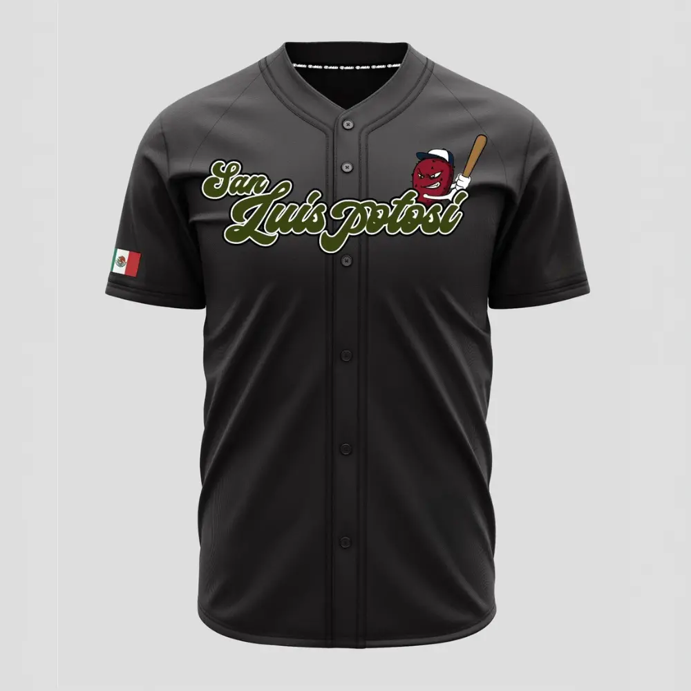 San Luis Potosí Baseball Jersey – Mexico Heritage Button-Up Sports Shirt, Apple Mascot Graphic Athletic Jersey, Breathable Mesh Baseball Top, Casual Fan Apparel Gift for Men & Women