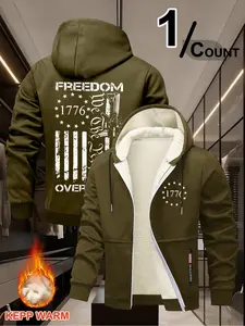 Men's Patriotic 1776 Hoodie - "Freedom Over Fear" Graphic, Sherpa-Lined Warm Jacket, Casual Sports Hoodie, American Flag & Rifle Design, Hot Trending Hoodies