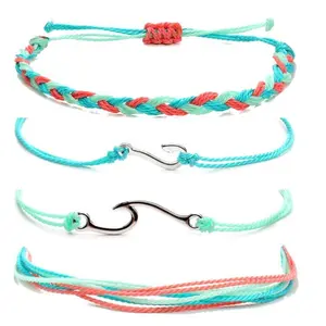 Womens Bohemian Fishhook Ankle Bracelet Wave Bracelet Braided Rope