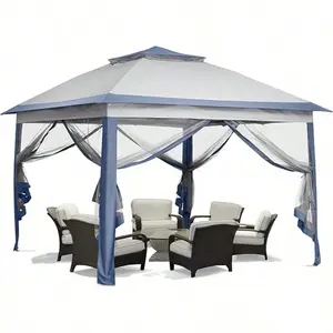 11x11ft Instant Pop-Up Canopy Tent - Quick Setup Outdoor Sun Shelter with Mesh Walls & Wheeled Carry Bag, Portable Shade for Patio, Beach, Camping (Blue)