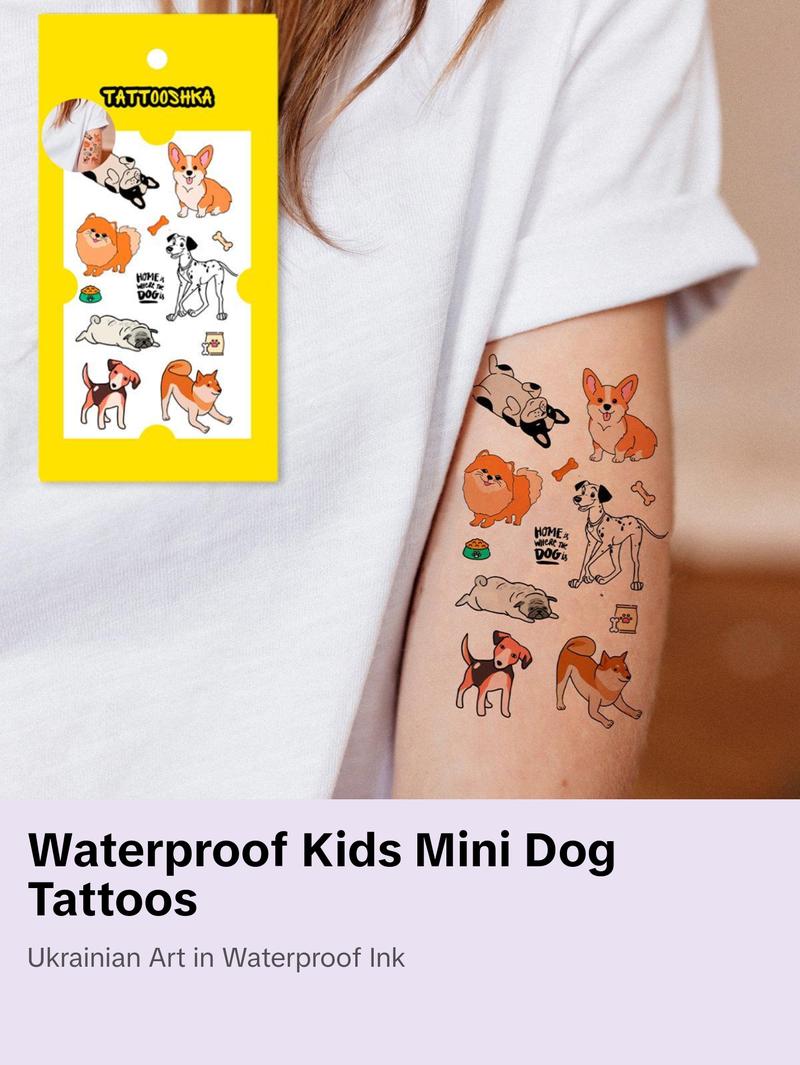 Mini dogs (L-62). Temporary tattoos. Party tattoos. Kids tattoos. Custom design. Tattoo sets. Ukrainian. Realistic. Waterproof