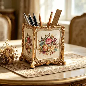 European Vintage Pen Holder, Elegant Resin Material, Organize Pens, Desktop Organizer, Suitable for Study Room, Living Room