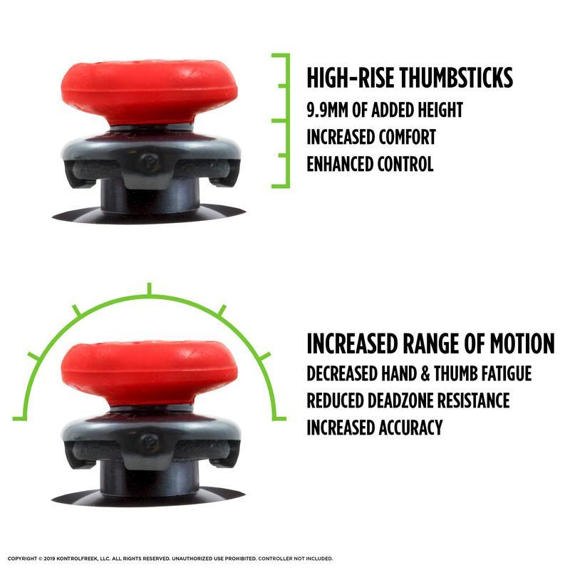 Silicone Gaming Joystick Grips Kit for PS4 & PS5 - Gaming Accessories, Anti-Slip Precision Rings, 1 High-Rise & 1 Mid-Rise Thumbsticks, PS5 Accessories, Stick Console Joysticks, Comfortable Controller Add-Ons (Red)