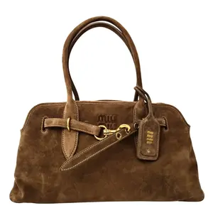 Pre-owned miu miu Suede Shoulder Bags Camoscio Large Aventure Bag Olive Green