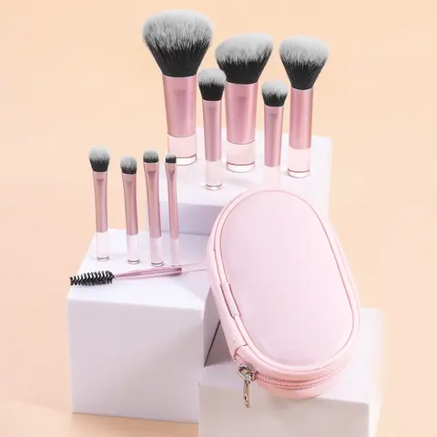 Beginner 10-Piece Synthetic Makeup Brushes Set with Storage Bag - Gentle Touch Soft Bristles Travel Kit for Adults, All Skin Types, Full-Face Tools, Blending Brush Foundation, Eyeshadow, Powder, Concealers - Valentine's Day Beauty Essential