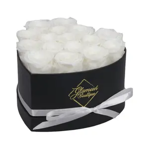 Immortal Love Black Heart | 16 White Roses Box Decor