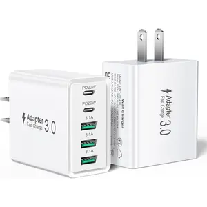 2Pack 5Port USB C Wall Charger Block, 50W Type C   Blocks, Multiport USB Wall Charger Plug Adapter Outlet Cube Box Brick Phone for  16 iPad, Tablet
