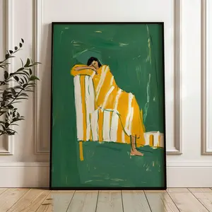 Unframed Green Yellow Abstract Wall Art, Minimalist Large Poster, Living Room Decor 5 size, 8x12 to 27x40 inch