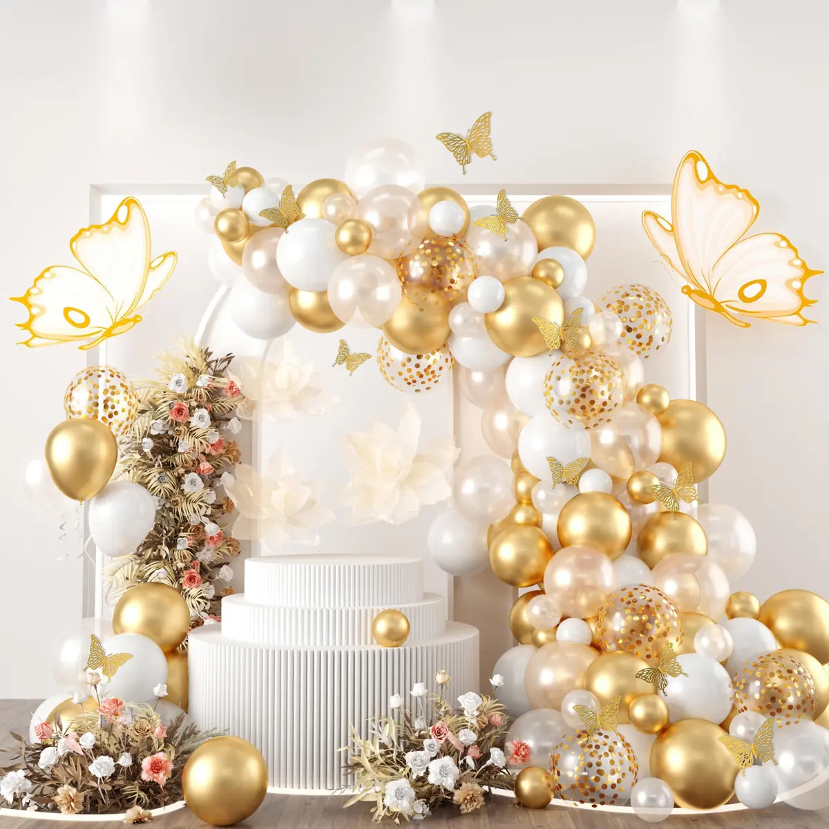 115pcs White and Gold Butterfly Balloon String Set, White and Gold Balloon Set  Wedding Decorations  Birthday Party Decorations  Anniversary Decorations  Holiday Decorations  Indoor and Outdoor Decorations  Home Decor  Room Decor
