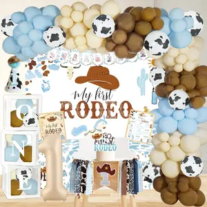 Cowboy 1st birthday party decorations my first rodeo birthday party supplies cowboy 1st birthday balloon arch balloon box photo banner highchair banner crown foy baby boy 1st birthday
