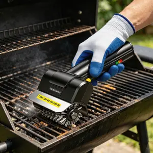 Rechargeable BBQ Tool: Handheld Electric Grill Brush—A Safe and Efficient Steel Wire Cleaning Tool for Outdoor Grills (Includes Gloves). The Ideal BBQ Cleaning Gift for Men, Fathers, or Friends.