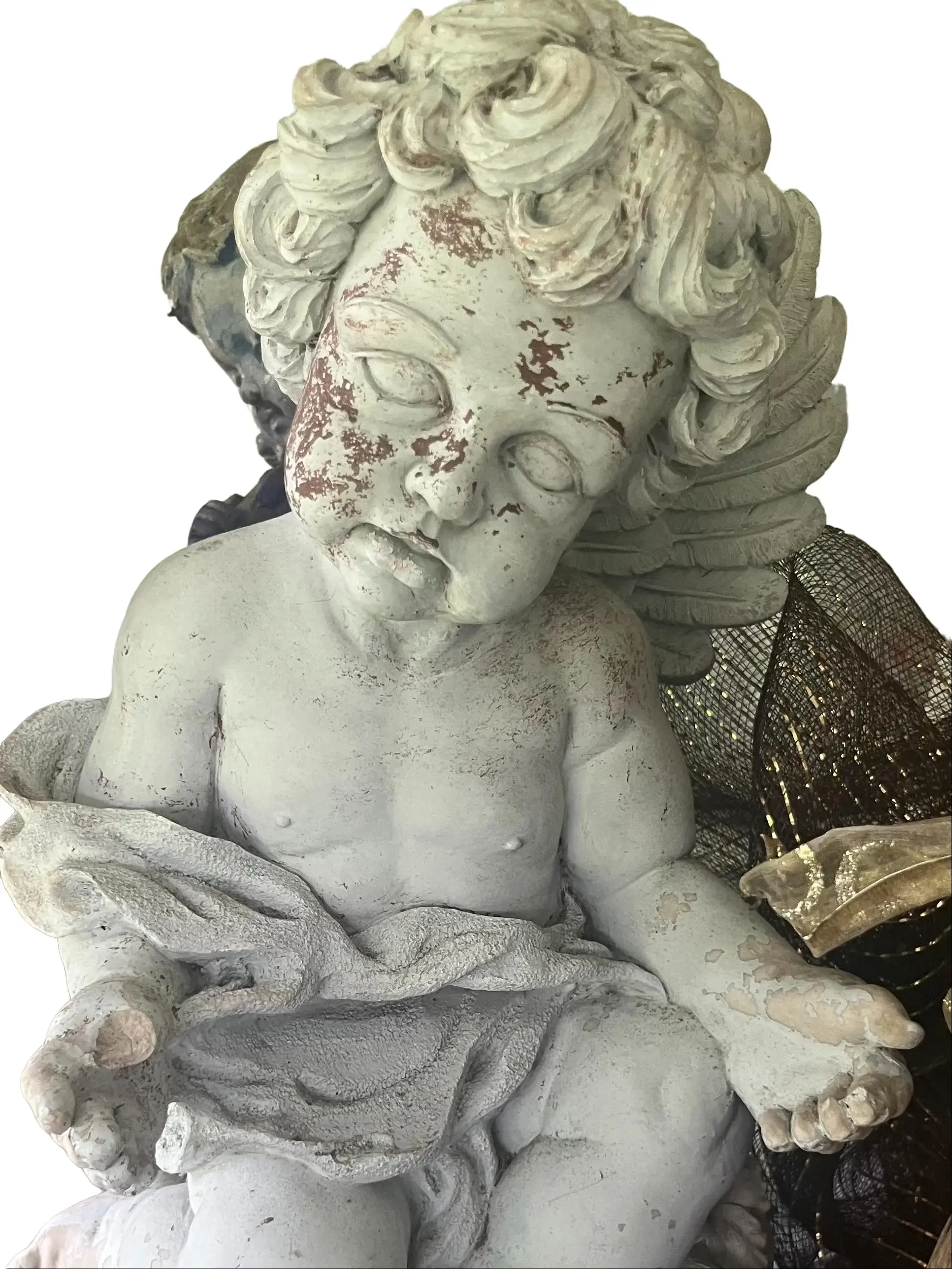 Elegant Angel Statue with Curly Hair and Wings, White Color, Ideal for Home Decor and Garden