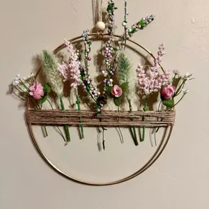 Wallflower Wreath Wall Art - Floral Design with Red and Pink Flowers, Circular Frame, Wall-Mounted Hanging Decor, Handmade, 8 in x 8 in - Boho, Ornaments