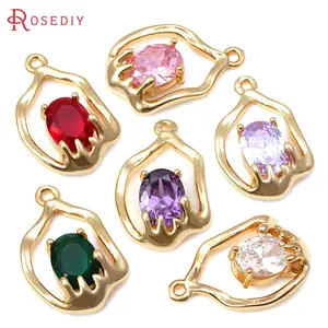6PCS 18K Gold Color Brass Zircon Irregular Oval Charms Pendants  Diy Necklace Earrings Charms Jewelry Accessories
