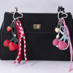 Cherry Bag Pendant Keychain Set - Niche Leather Resin Purse Accessories, Stylish Playful Charm, Exquisite Gift for Girlfriends